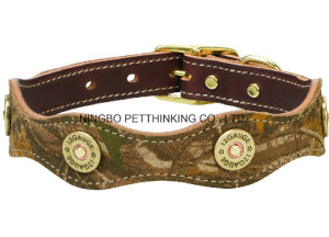 Pink Camo Real Leather Pet Collar for Big Dog